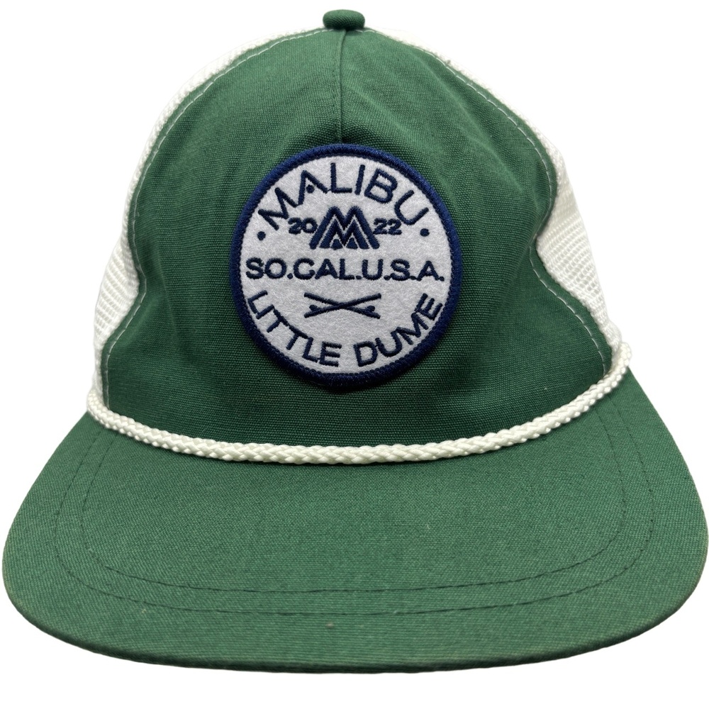 Malibu Sandals Trucker Hat Little Dume SoCal USA Green White Mesh Snapback